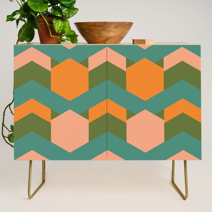 California Retro Deco Pattern in Peach Orange Green Teal Credenza Gallery Image 1