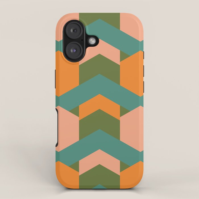 California Retro Deco Pattern in Peach Orange Green Teal iPhone Case Gallery Image 1