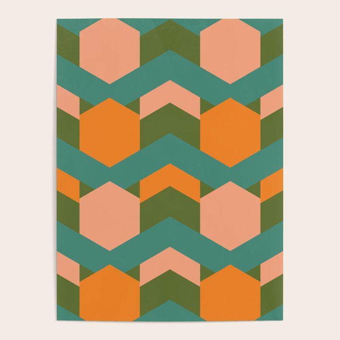 California Retro Deco Pattern in Peach Orange Green Teal Poster Gallery Image 4