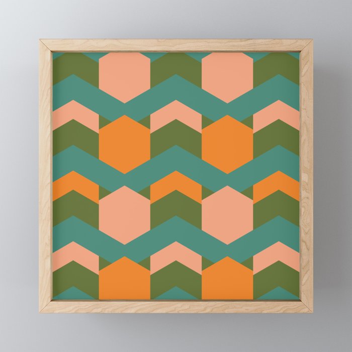 California Retro Deco Pattern in Peach Orange Green Teal Mini Art Print Gallery Image 1