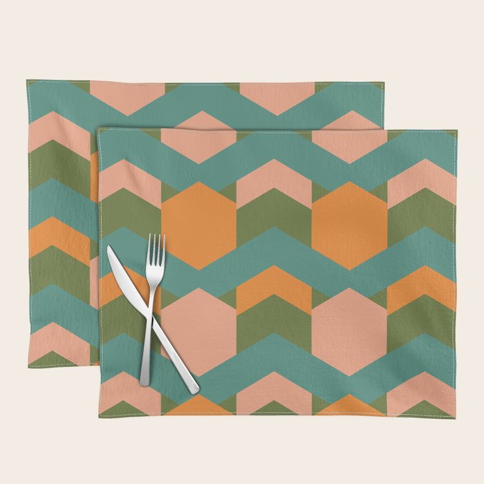 California Retro Deco Pattern in Peach Orange Green Teal Placemat Gallery Image 1