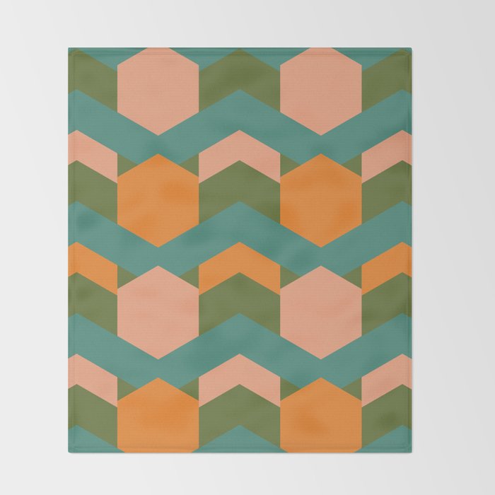 California Retro Deco Pattern in Peach Orange Green Teal Throw Blanket Gallery Image 2