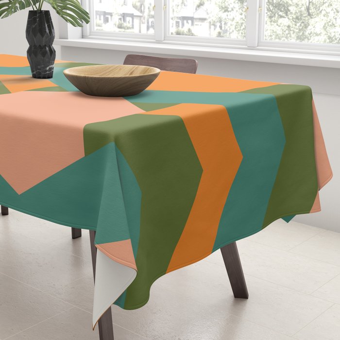 California Retro Deco Pattern in Peach Orange Green Teal Tablecloth Gallery Image 3