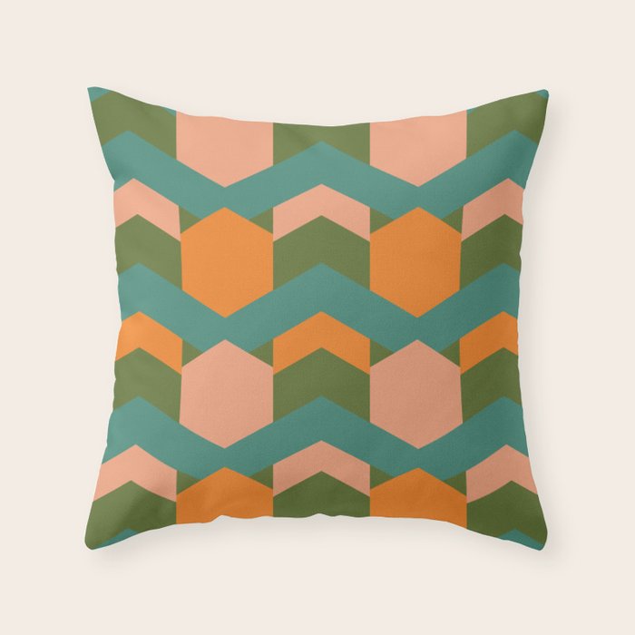 California Retro Deco Pattern in Peach Orange Green Teal Throw Pillow Gallery Image 6