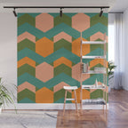 California Retro Deco Pattern in Peach Orange Green Teal Wall Mural Gallery Image 1
