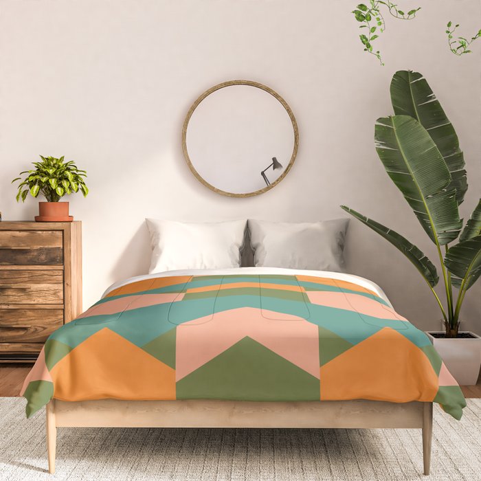 California Retro Deco Pattern in Peach Orange Green Teal Comforter Gallery Image 3