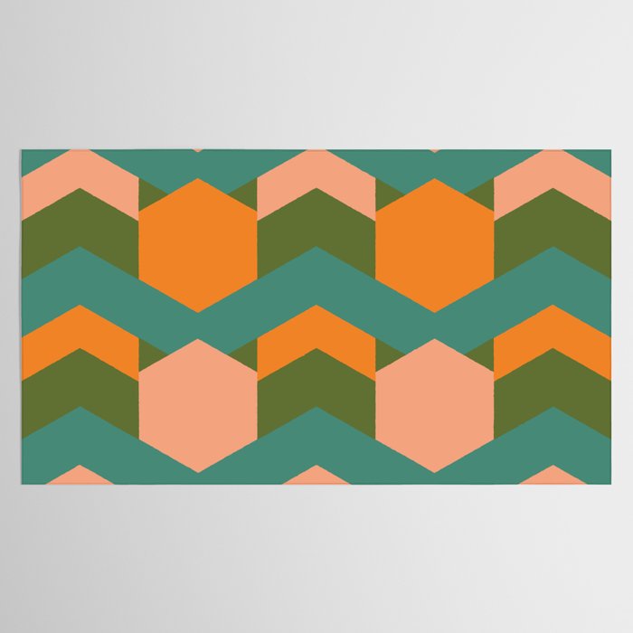 California Retro Deco Pattern in Peach Orange Green Teal Tablecloth Gallery Image 2