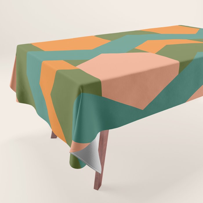 California Retro Deco Pattern in Peach Orange Green Teal Tablecloth Gallery Image 1
