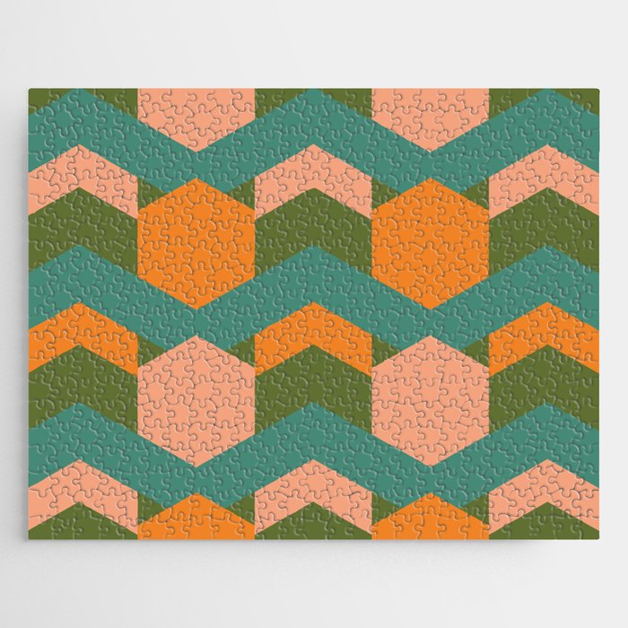 California Retro Deco Pattern in Peach Orange Green Teal Jigsaw Puzzle Gallery Image 1