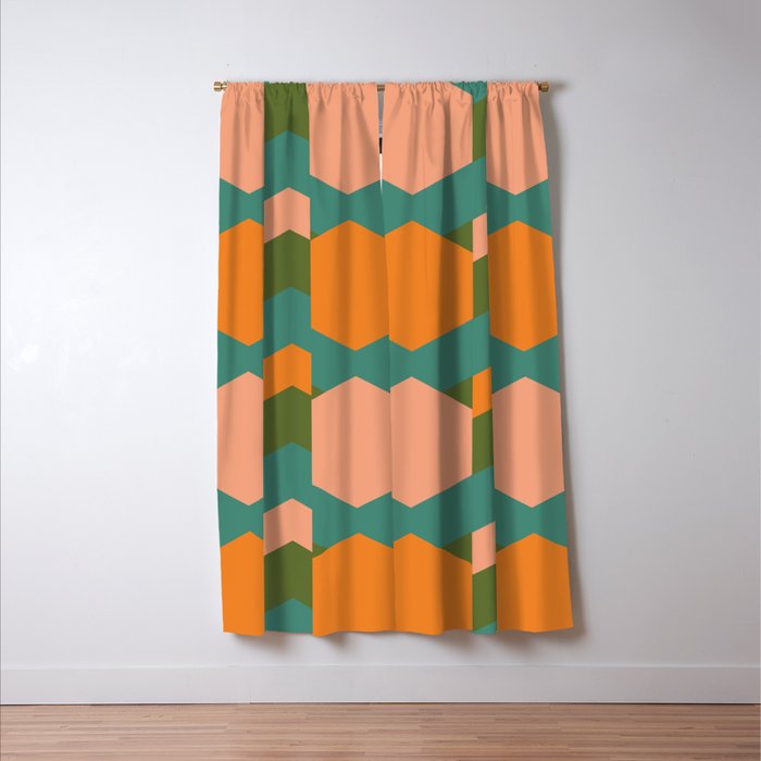 California Retro Deco Pattern in Peach Orange Green Teal Window Curtain Gallery Image 3