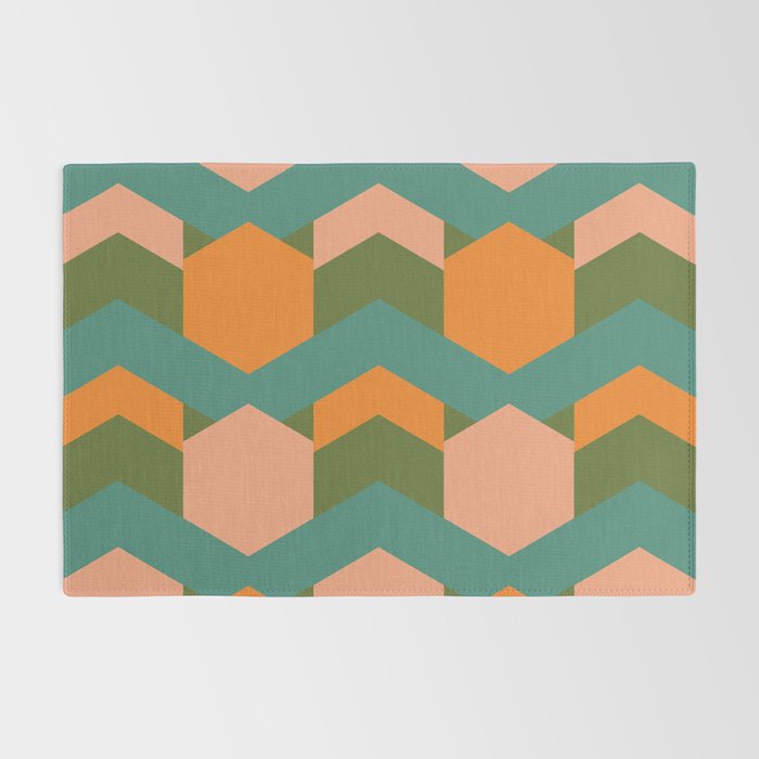 California Retro Deco Pattern in Peach Orange Green Teal Rug Gallery Image 2