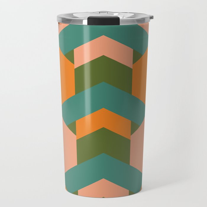 California Retro Deco Pattern in Peach Orange Green Teal Travel Mug Gallery Image 1