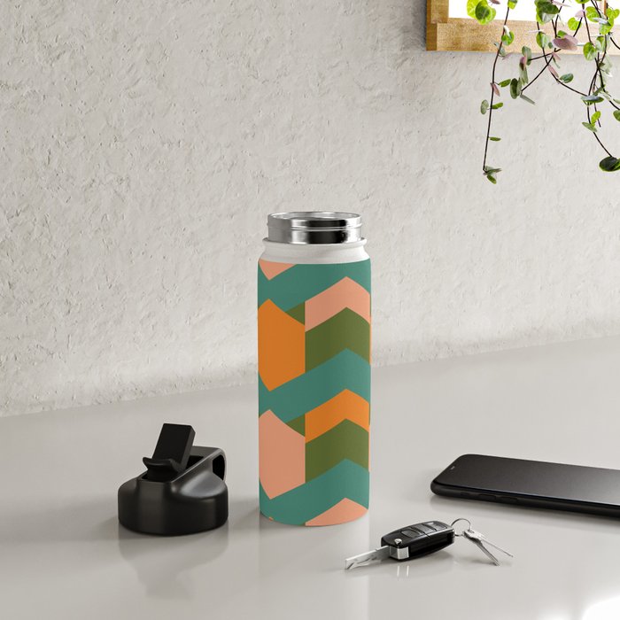 California Retro Deco Pattern in Peach Orange Green Teal Water Bottle Gallery Image 4