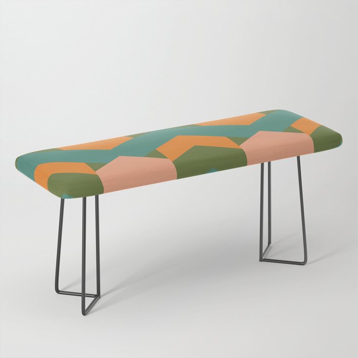 California Retro Deco Pattern in Peach Orange Green Teal Bench Gallery Image 1