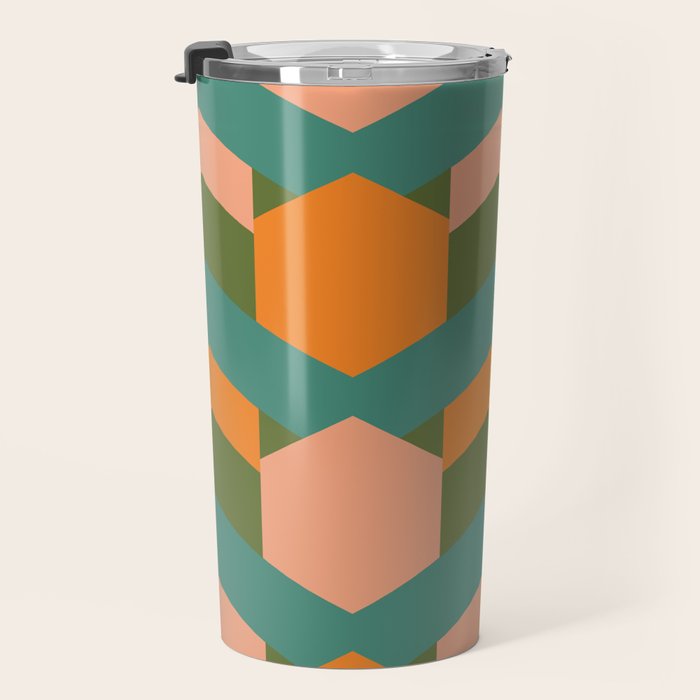 California Retro Deco Pattern in Peach Orange Green Teal Travel Mug Gallery Image 3