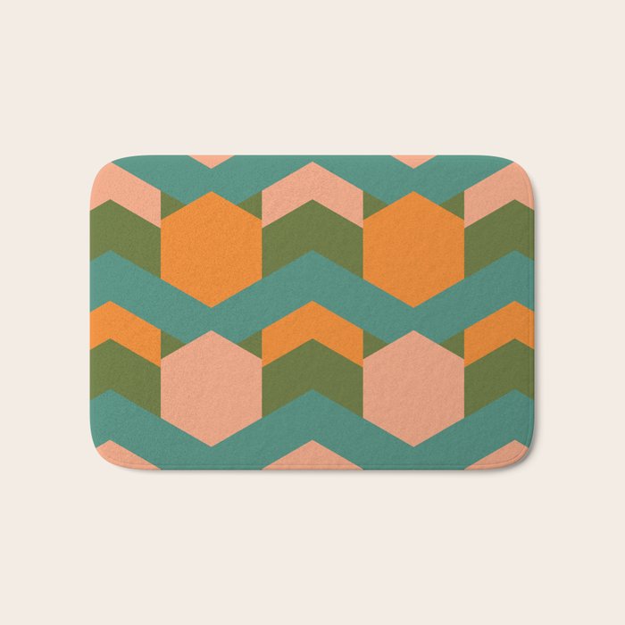 California Retro Deco Pattern in Peach Orange Green Teal Bath Mat Gallery Image 1