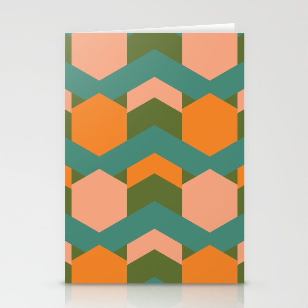 California Retro Deco Pattern in Peach Orange Green Teal Stationery Card Gallery Image 1