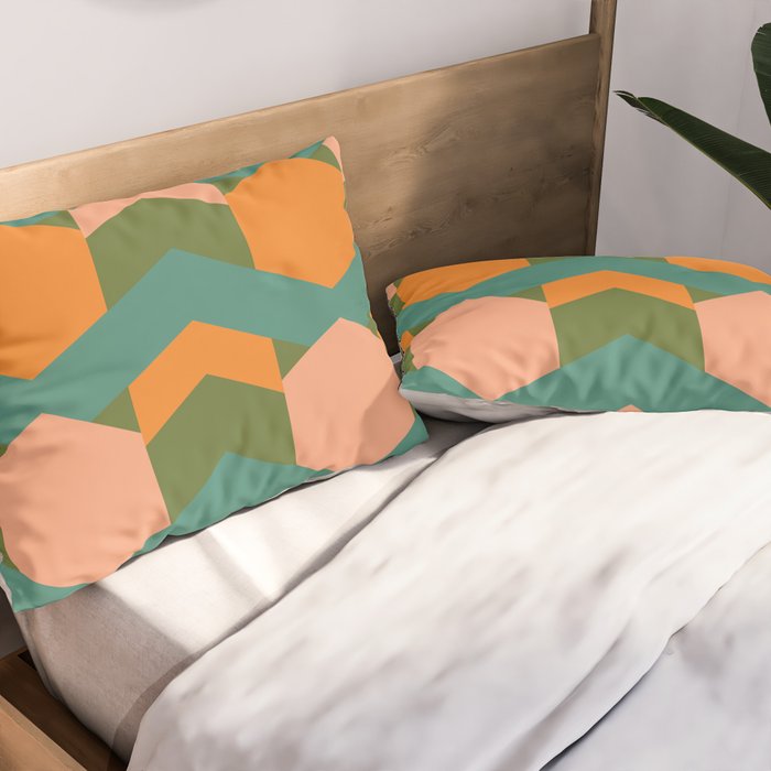 California Retro Deco Pattern in Peach Orange Green Teal Pillow Sham Gallery Image 2