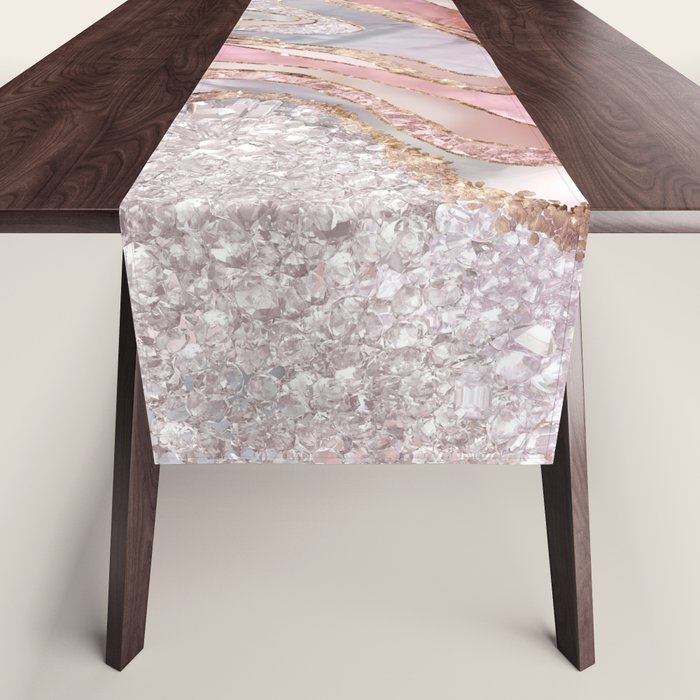 Rose Marble, Pearl and crystals geode Digital art Table Runner Gallery Image 1