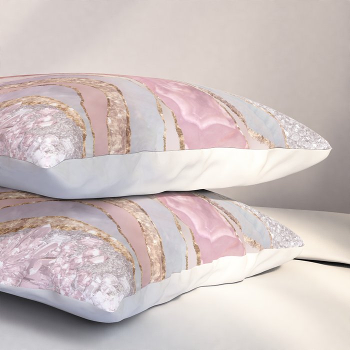 Rose Marble, Pearl and crystals geode Digital art Pillow Sham Gallery Image 3