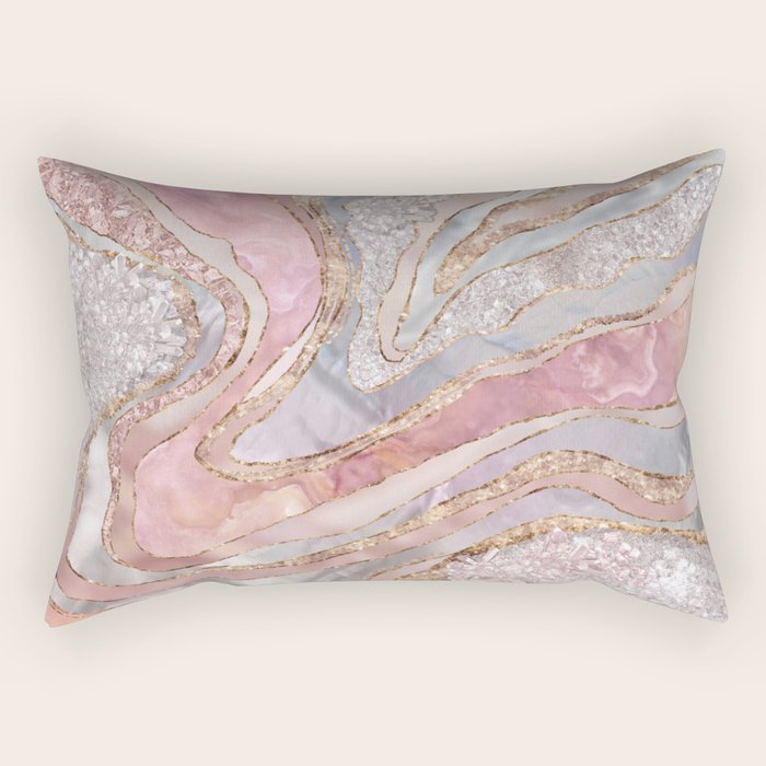 Rose Marble, Pearl and crystals geode Digital art Rectangular Pillow Gallery Image 2