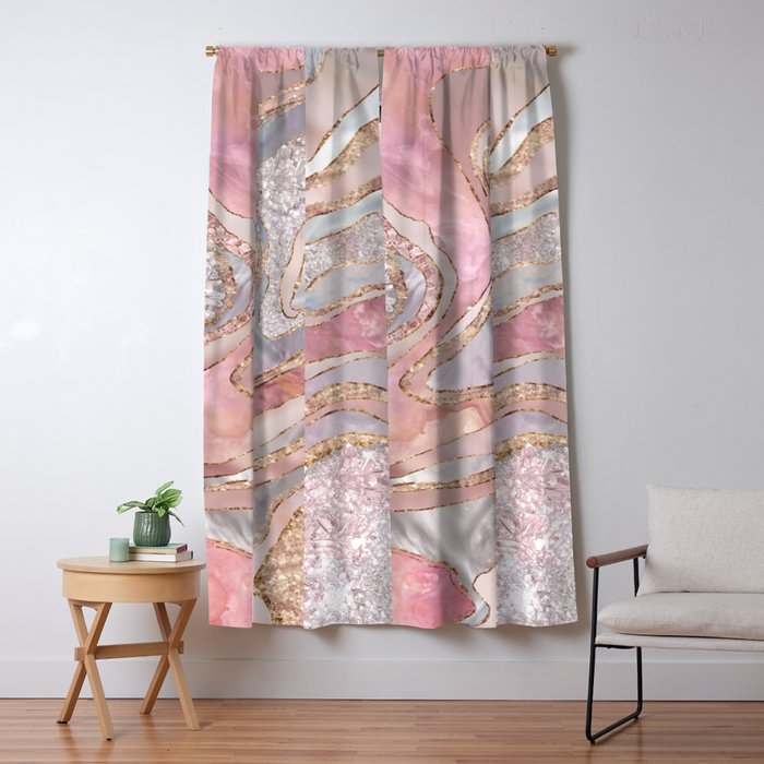 Rose Marble, Pearl and crystals geode Digital art Window Curtain Gallery Image 5