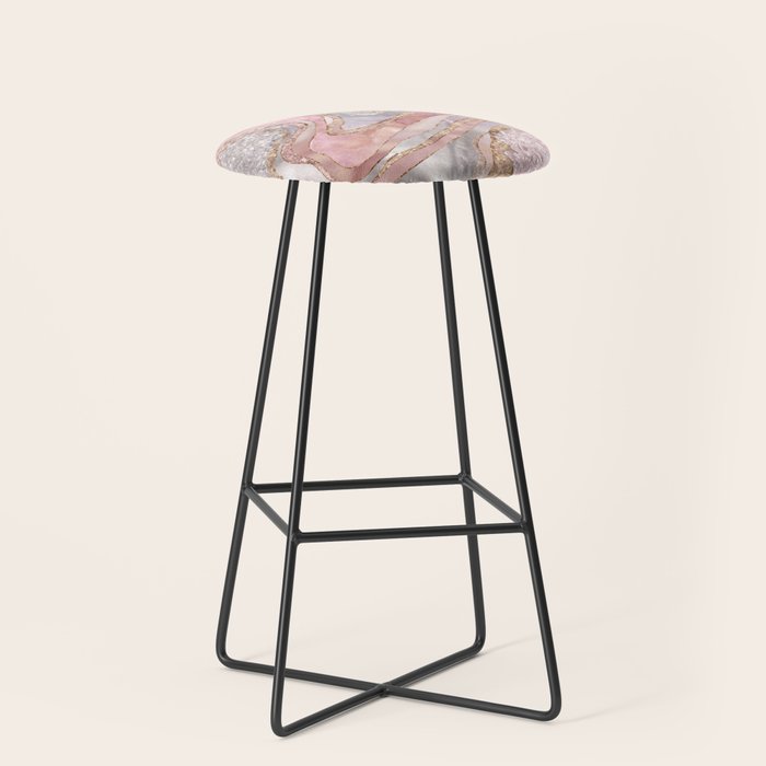 Rose Marble, Pearl and crystals geode Digital art Stool Gallery Image 1