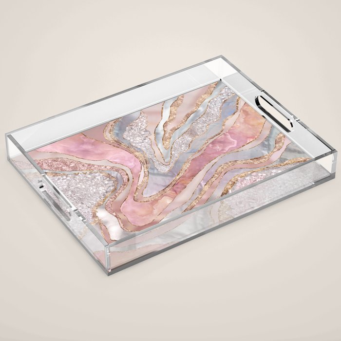 Rose Marble, Pearl and crystals geode Digital art Acrylic Tray Gallery Image 1