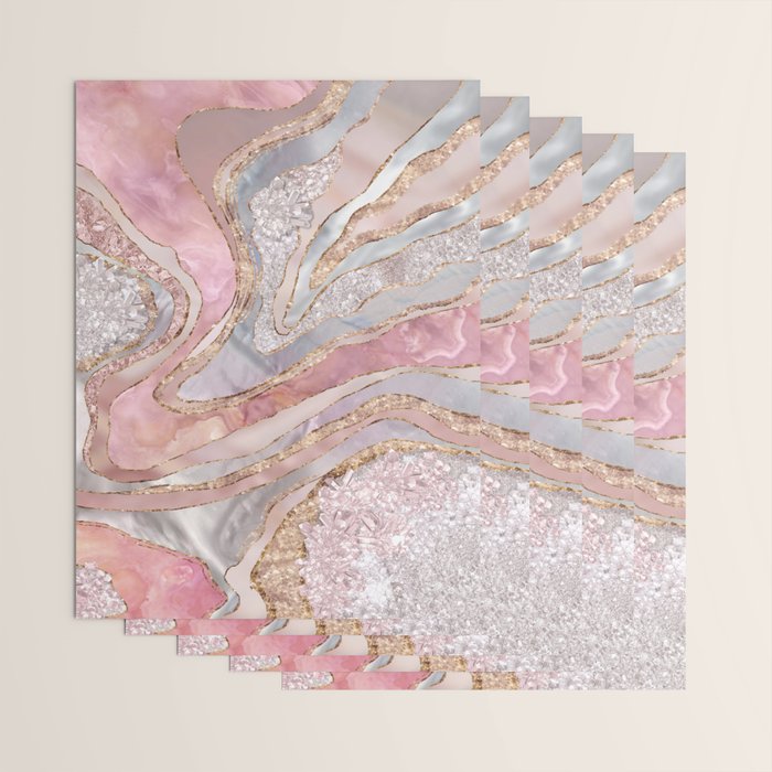 Rose Marble, Pearl and crystals geode Digital art Wrapping Paper Gallery Image 3