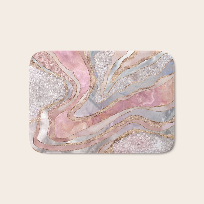 Rose Marble, Pearl and crystals geode Digital art Bath Mat Gallery Image 1