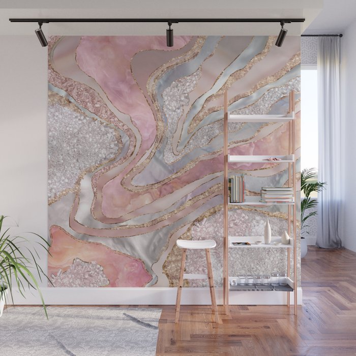 Rose Marble, Pearl and crystals geode Digital art Wall Mural Gallery Image 1