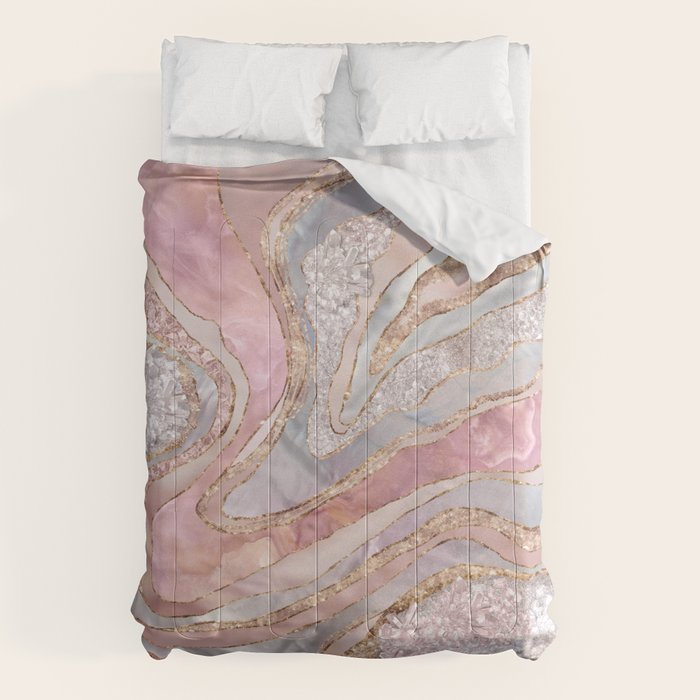 Rose Marble, Pearl and crystals geode Digital art Comforter Gallery Image 1