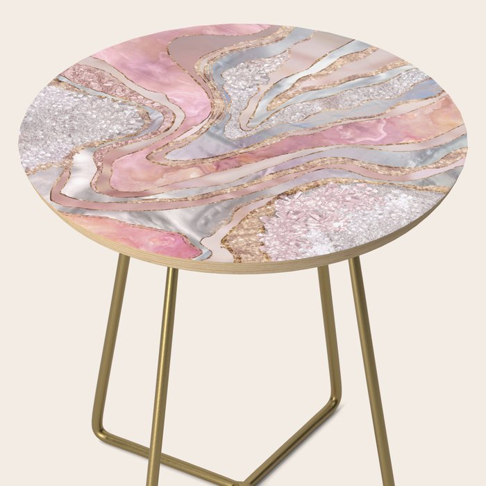 Rose Marble, Pearl and crystals geode Digital art Side Table Gallery Image 2