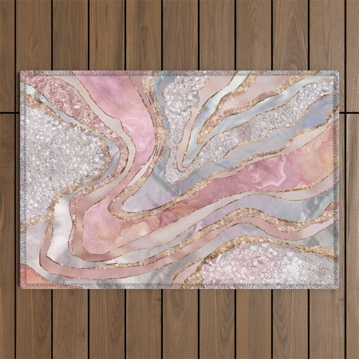 Rose Marble, Pearl and crystals geode Digital art Outdoor Rug Gallery Image 1