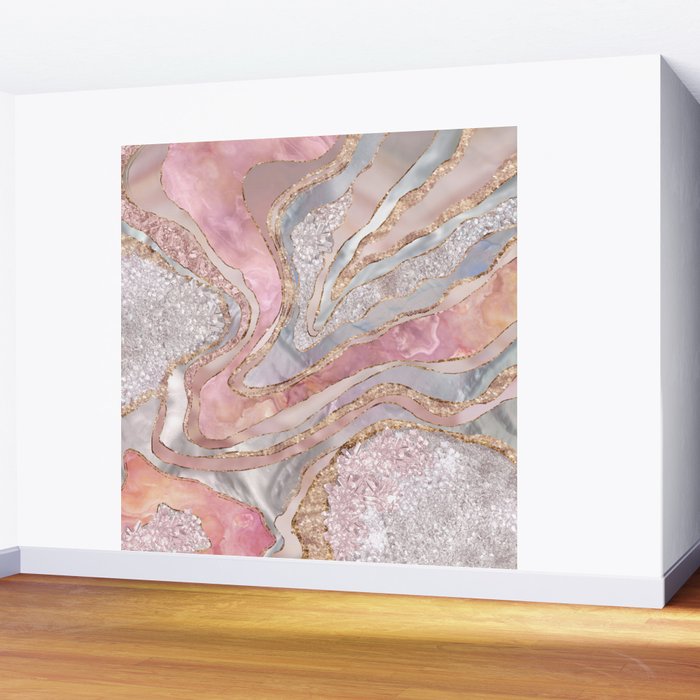 Rose Marble, Pearl and crystals geode Digital art Wall Mural Gallery Image 2