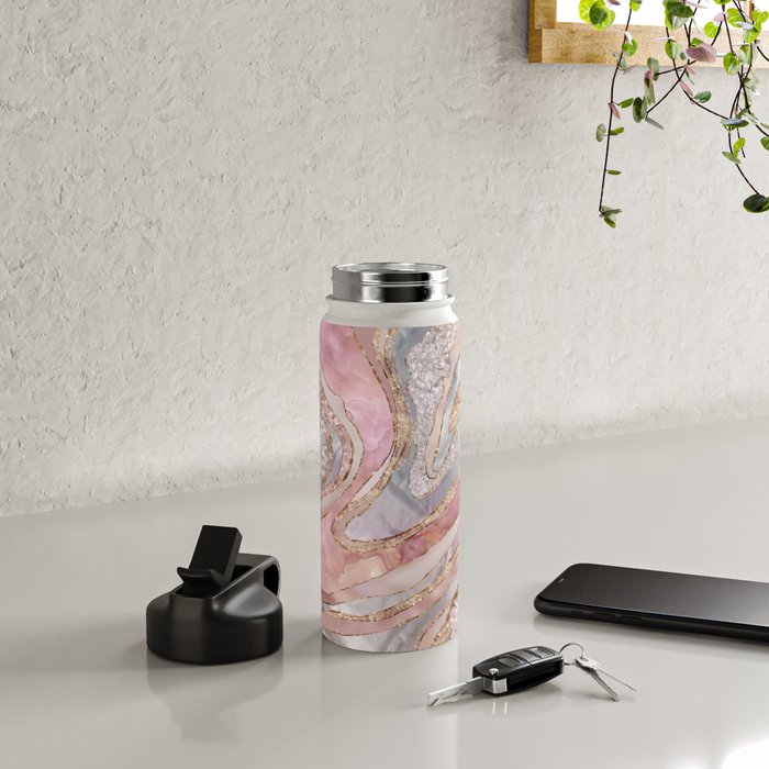 Rose Marble, Pearl and crystals geode Digital art Water Bottle Gallery Image 4