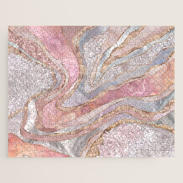Rose Marble, Pearl and crystals geode Digital art Jigsaw Puzzle Gallery Image 1