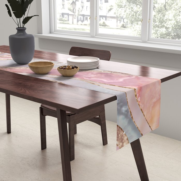 Rose Marble, Pearl and crystals geode Digital art Table Runner Gallery Image 2