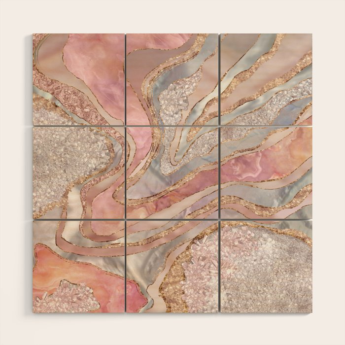 Rose Marble, Pearl and crystals geode Digital art Wood Wall Art Gallery Image 1