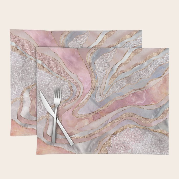 Rose Marble, Pearl and crystals geode Digital art Placemat Gallery Image 1