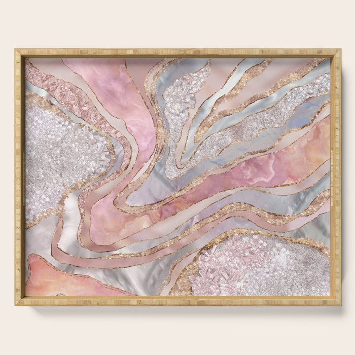 Rose Marble, Pearl and crystals geode Digital art Serving Tray Gallery Image 1