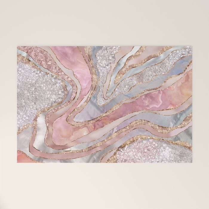 Rose Marble, Pearl and crystals geode Digital art Welcome Mat Gallery Image 1