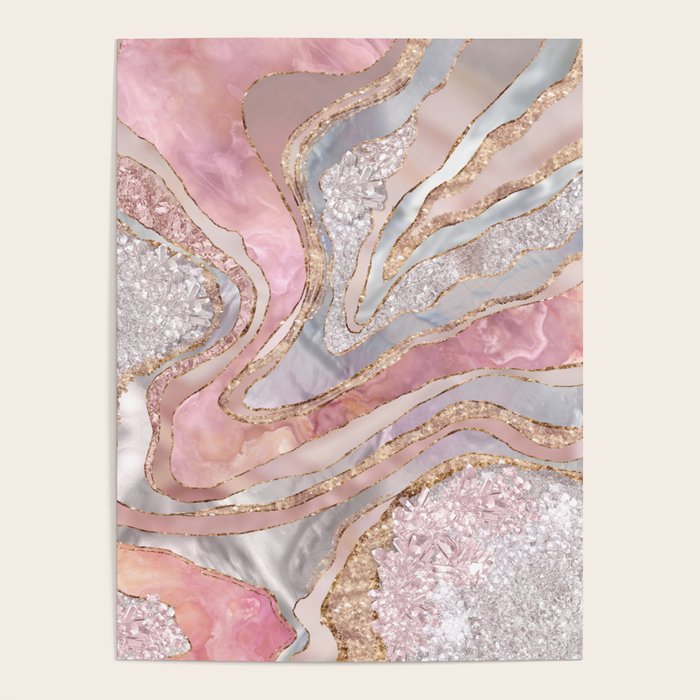 Rose Marble, Pearl and crystals geode Digital art Poster Gallery Image 1