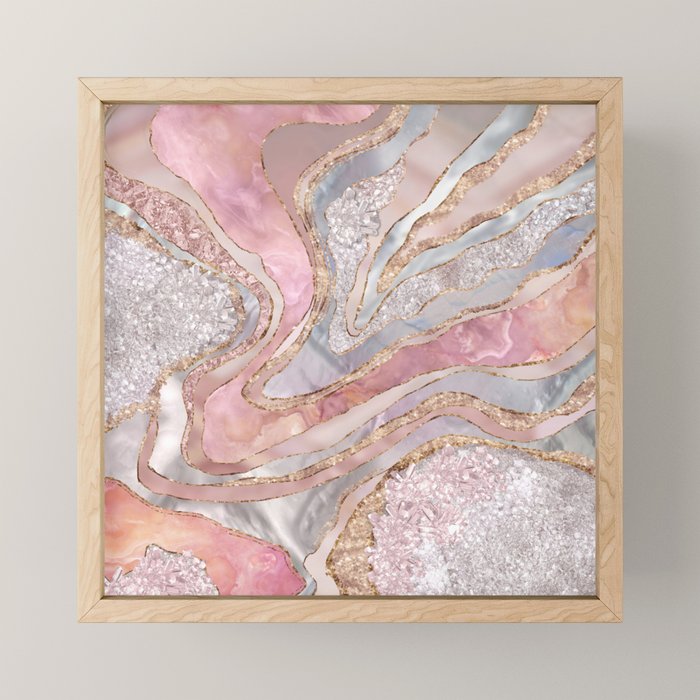 Rose Marble, Pearl and crystals geode Digital art Mini Art Print Gallery Image 1