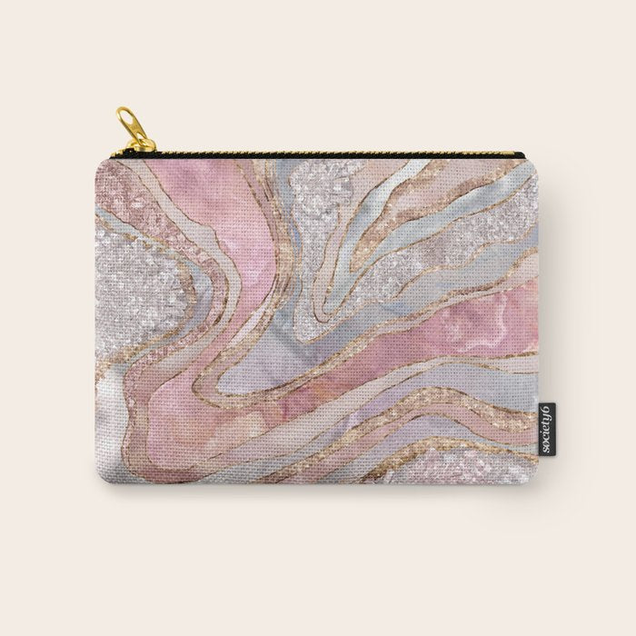 Rose Marble, Pearl and crystals geode Digital art Carry All Pouch Gallery Image 1