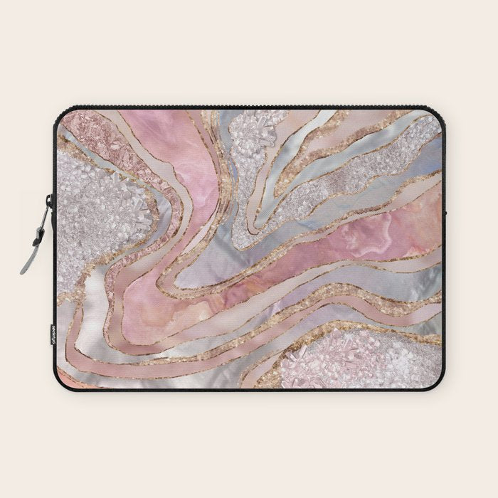Rose Marble, Pearl and crystals geode Digital art Laptop Sleeve Gallery Image 1