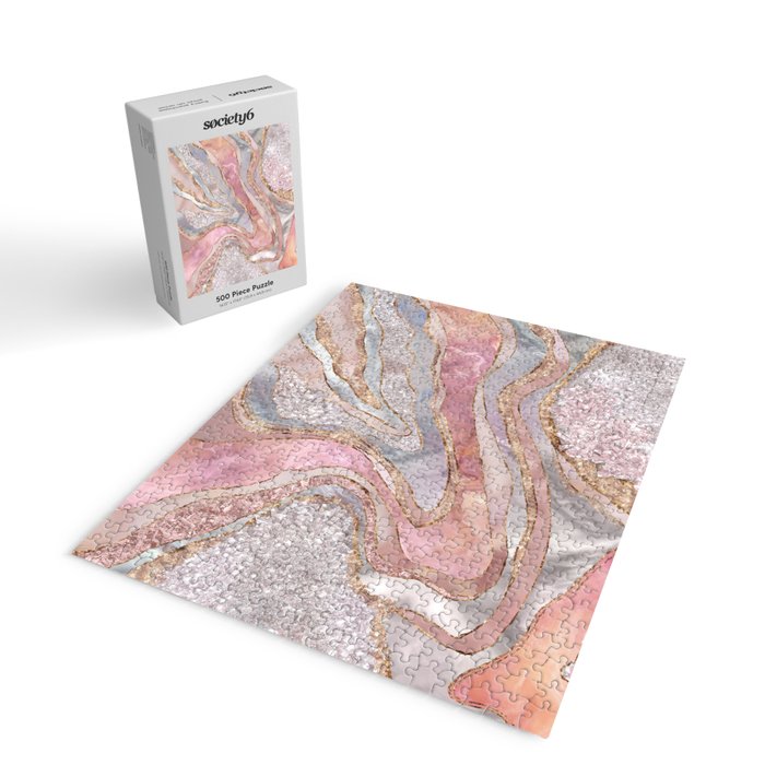 Rose Marble, Pearl and crystals geode Digital art Jigsaw Puzzle Gallery Image 2