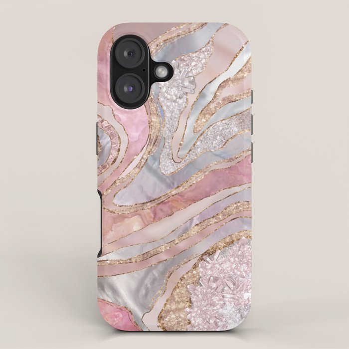Rose Marble, Pearl and crystals geode Digital art iPhone Case Gallery Image 1