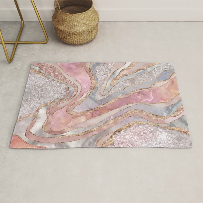 Rose Marble, Pearl and crystals geode Digital art Rug Gallery Image 1