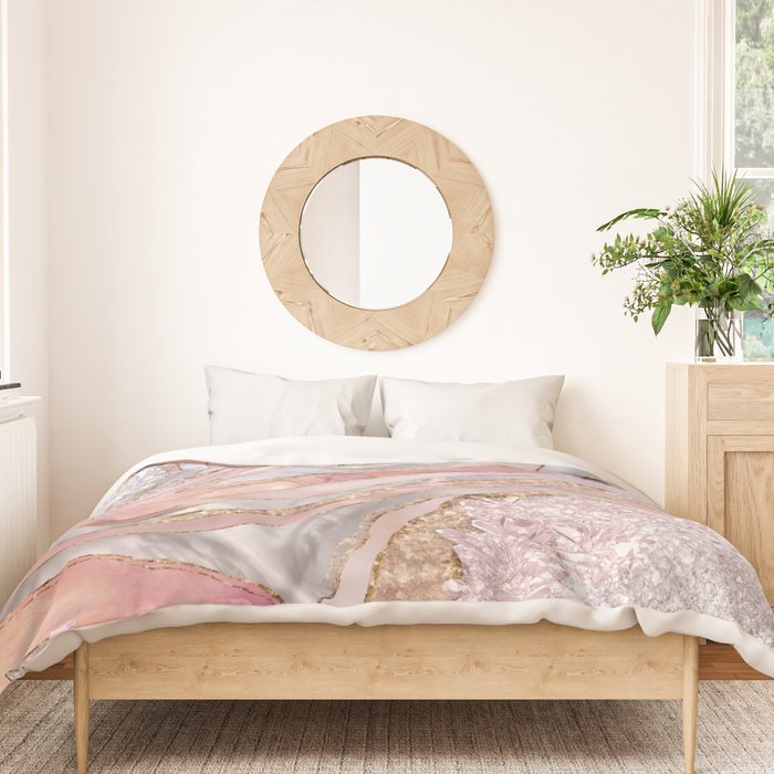 Rose Marble, Pearl and crystals geode Digital art Duvet Cover Gallery Image 3